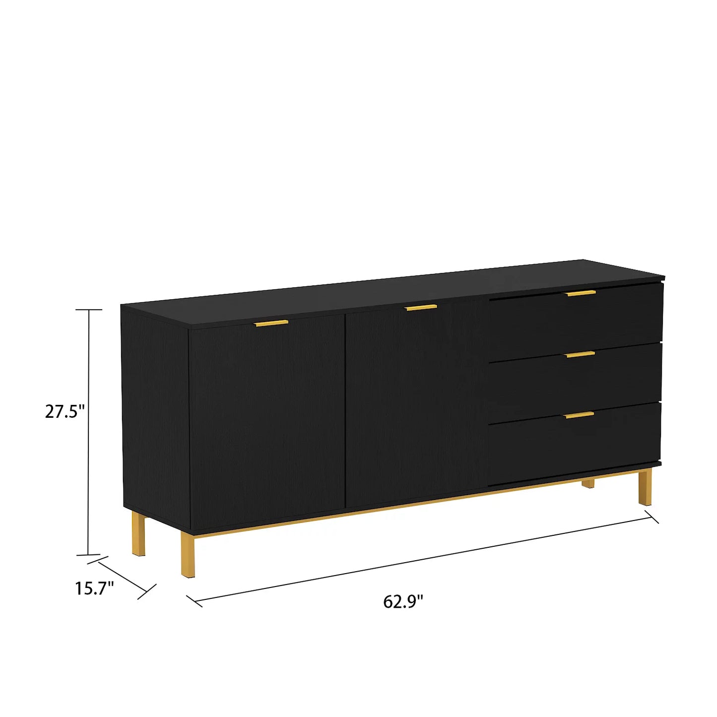MONSLIPA Kitchen Cabinet with Storage, Wood Dining Table Dresser, Accent Sideboard Buffet with Doors, Buffet Entryway Cabinet with 3 Drawers for Living Room and Home, Black