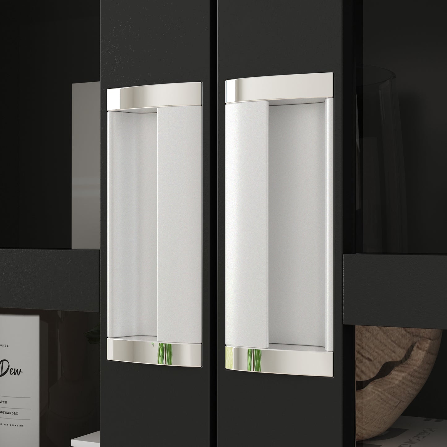 MONSLIPA Media Storage Cabinet with Acrylic Glass Door, 72.3" H Wooden Bookshelf Display Cabinet Organizer, Black