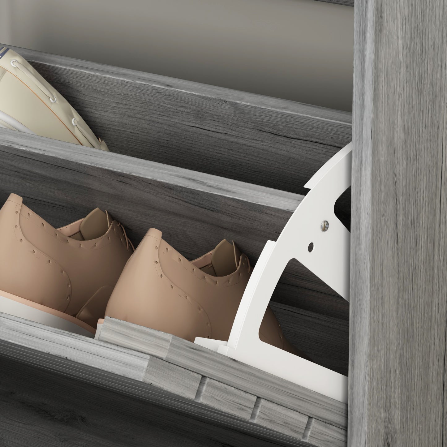 Modern Free Standing Shoe Storage Cabinet Organizer with 2 Compartments for Entryway, Gray