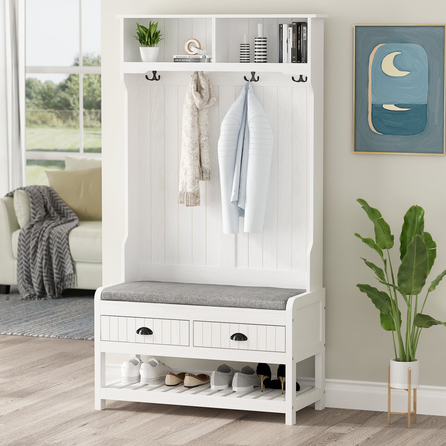 MONSLIPA White Hall Tree, Storage Bench and Coat Rack