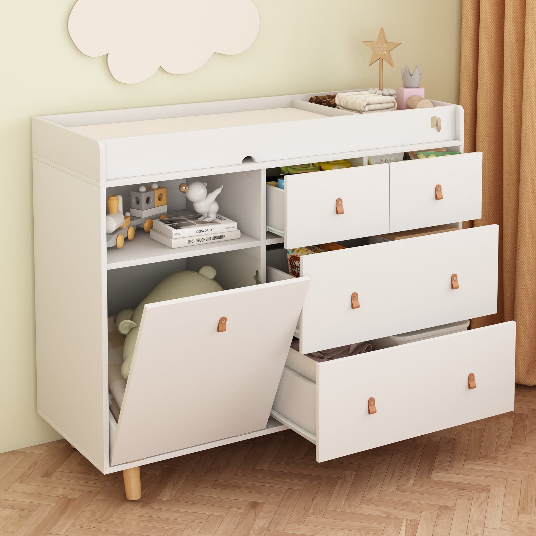 AIEGLE Changing Tables with 4 Drawers Changing Table Dresser Storage Nursery Chest for Infants Babies White