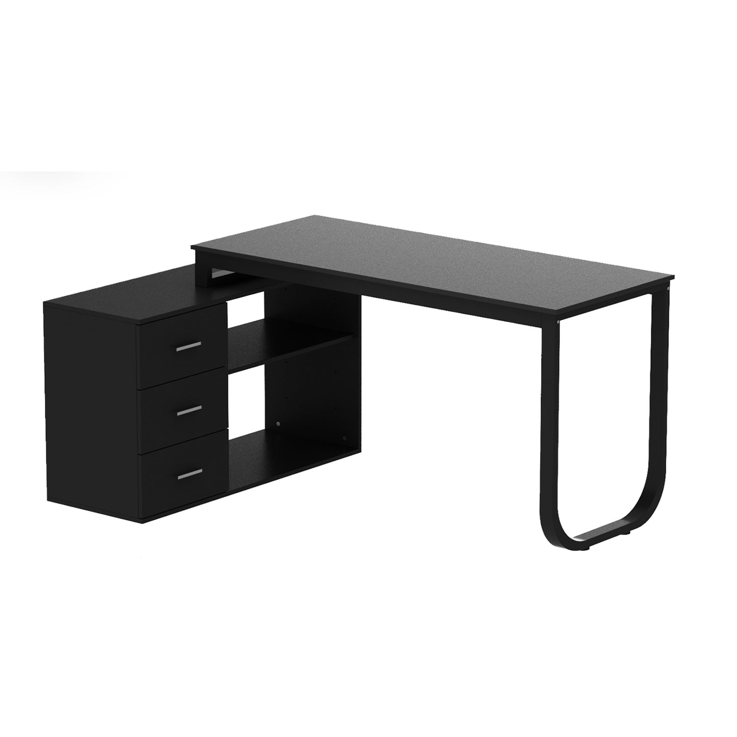 MONSLIPA L Shaped Desk with Storage Shelf and 3 Drawers, 55" Home Office Corner Office Writing Desk Study Workstation Table, Black