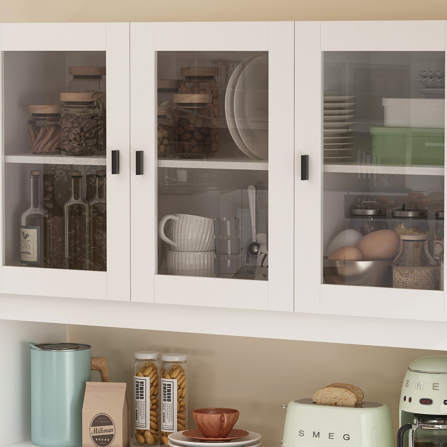 MONSLIPA 70.9" Kitchen Pantry Cabinet, White Sideboard Buffet with 6 Doors and Oven Countertop