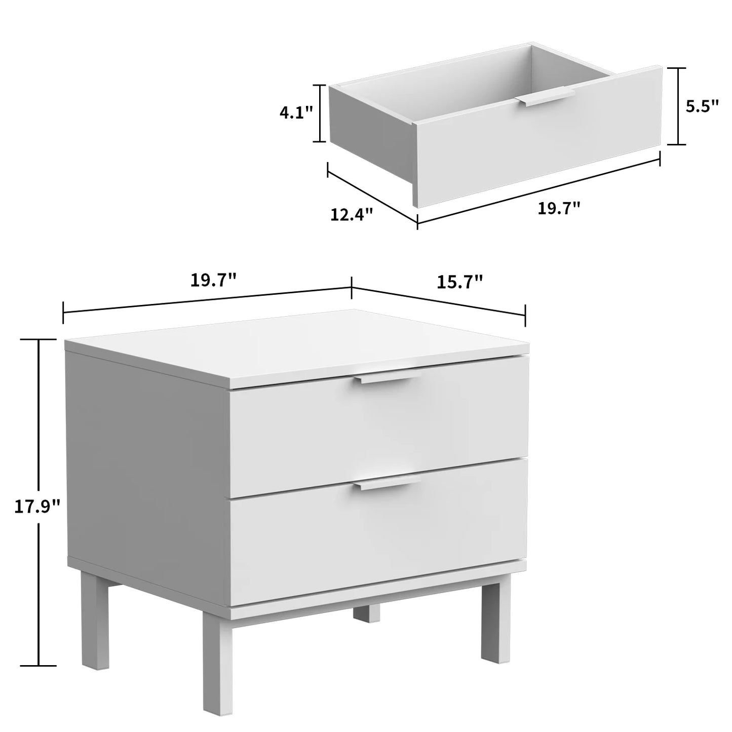 MONSLIPA Nightstand with 2 Drawers, End Table Storage Wood Cabinet Bedroom Accent Side Table, Black