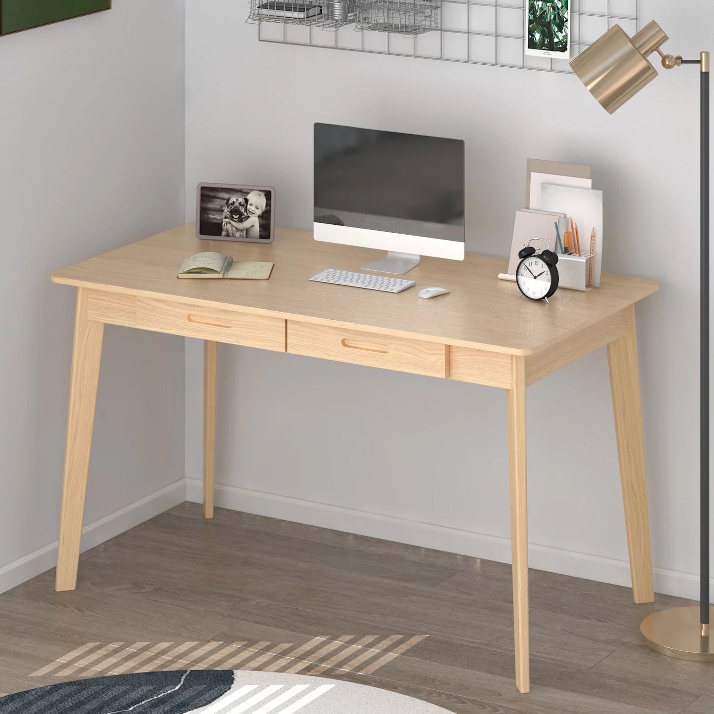 MONSLIPA Industrial Modern Wooden Desk with Storage Drawers, Office Computer Desk and Home Office Desk with Sturdy Wood Legs, 47" Long (Beige)