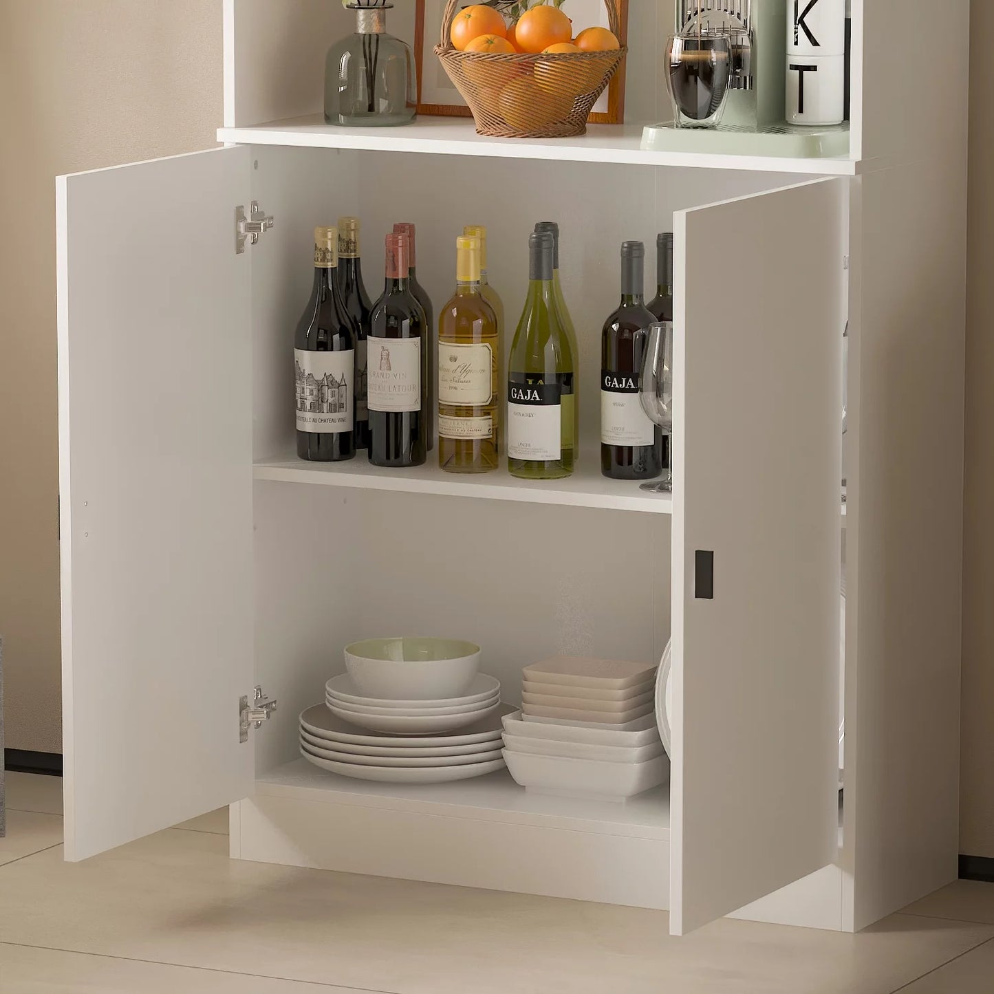 MONSLIPA Freestanding Kitchen Pantry Cabinet, 2-Door Storage Cabinet with Adjustable Shelves for Living Room Home Office, White