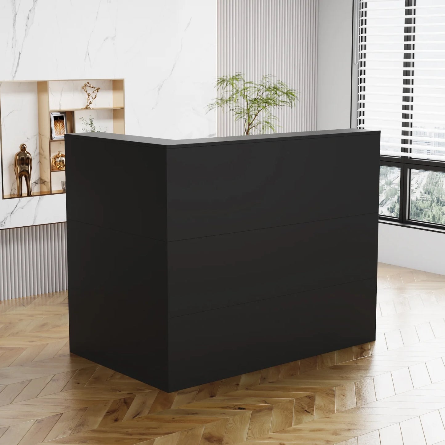 MONSLIPA L-Shape Wood Reception Desk with , Register Stand Reception Center Desk, Black