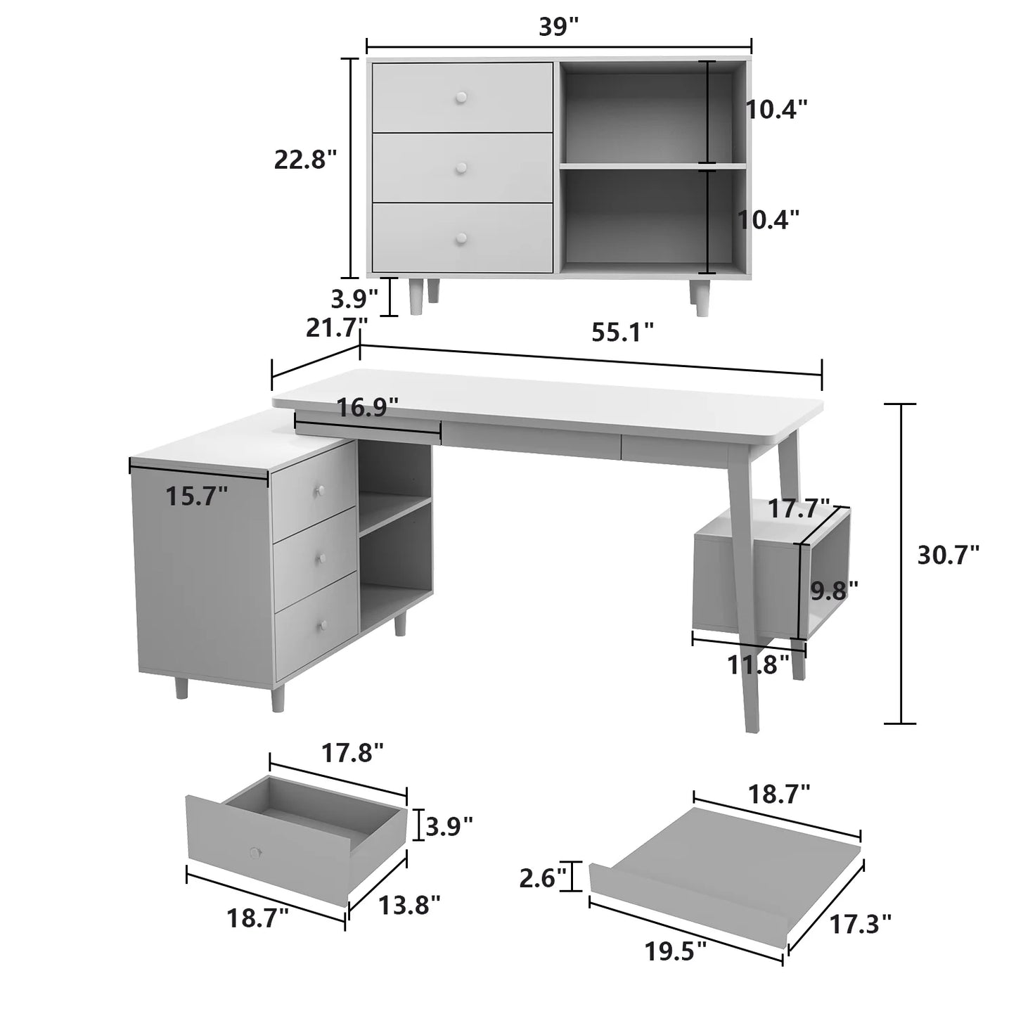 MONSLIPA L-Shaped Computer Desk with Storage Cabinet, Corner Writing Desk with Drawers and Open Shelf, Espresso