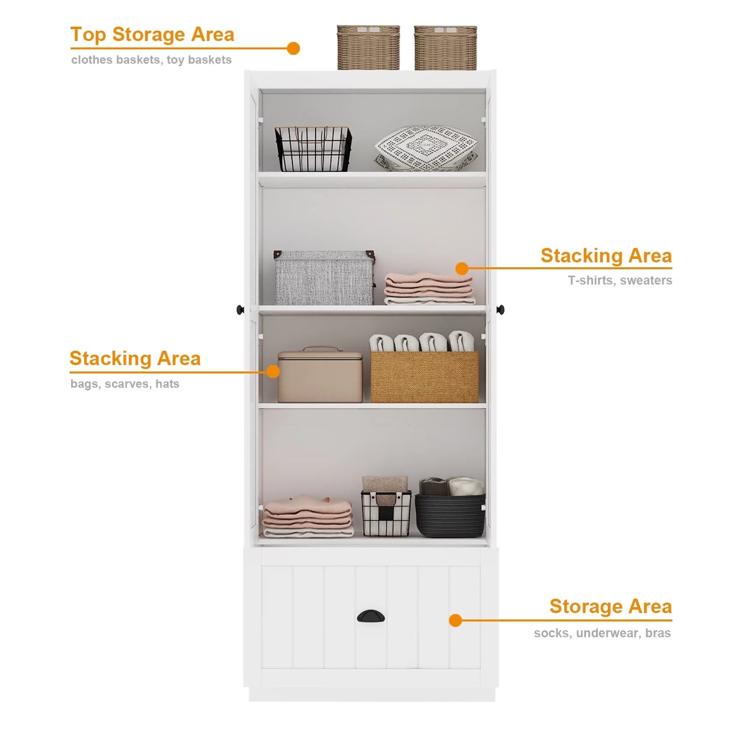 MONSLIPA 71" Tall Kitchen Pantry, Freestanding Pantry Cabinet with Adjustable Shelves and Doors for Kitchen Dining Room, White