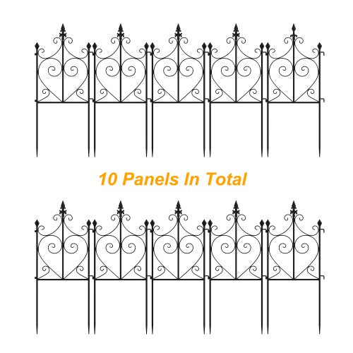 MONSLIPA Metal Fences, Garden Fences with No-dig installation in the courtyard, Black, 10-Pieces.