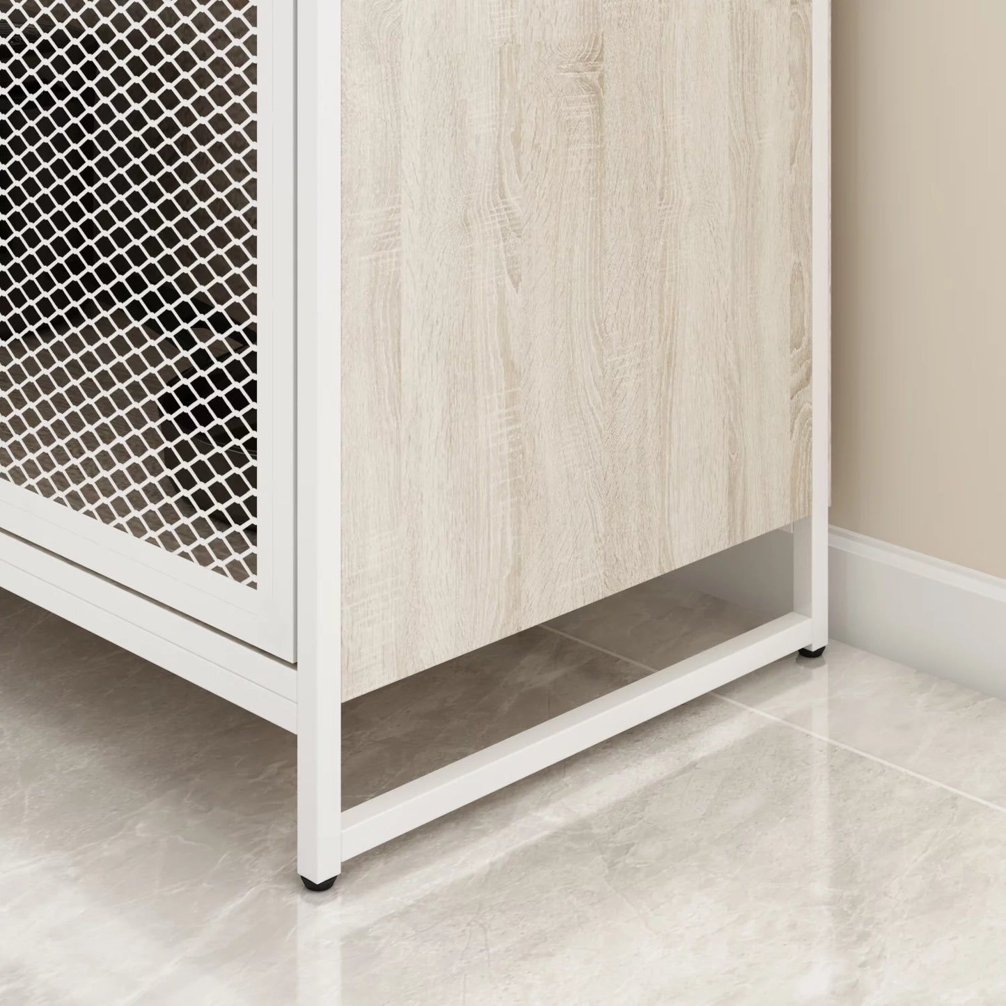 MONSLIPA Kitchen Pantry Storage Cabinet, Sideboard Buffet with Hutch, Metal Mesh Door and 3 Storage Drawers, Oak