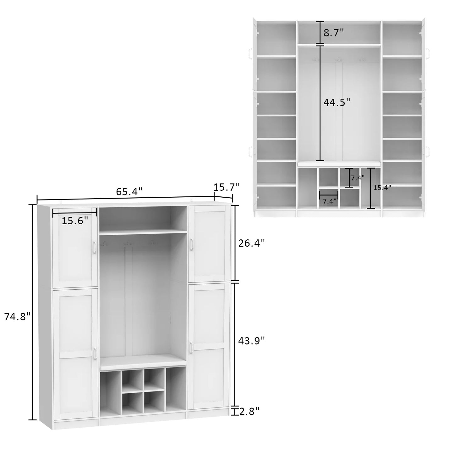 MONSLIPA Hall Tree with Storage Bench and 3 Hooks, Entryway Storage Cabinet Mudroom Hallway Organizer White