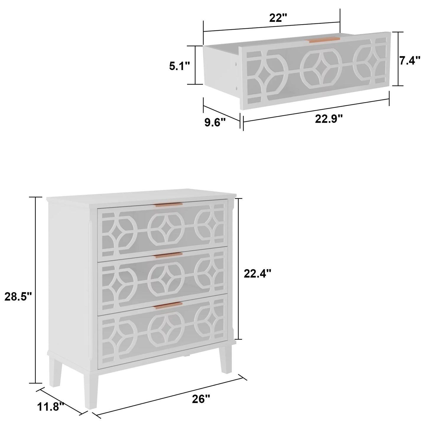 MONSLIPA Decorative Mirrored End Table with 3 Drawer, White Accent Storage Cabinet for Living Room