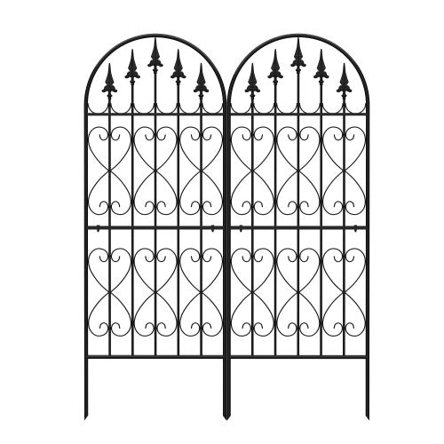 MONSLIPA Double Panels Metal Fences, Garden Fences with No dig Installation for Patio, Outdoor Space, Black