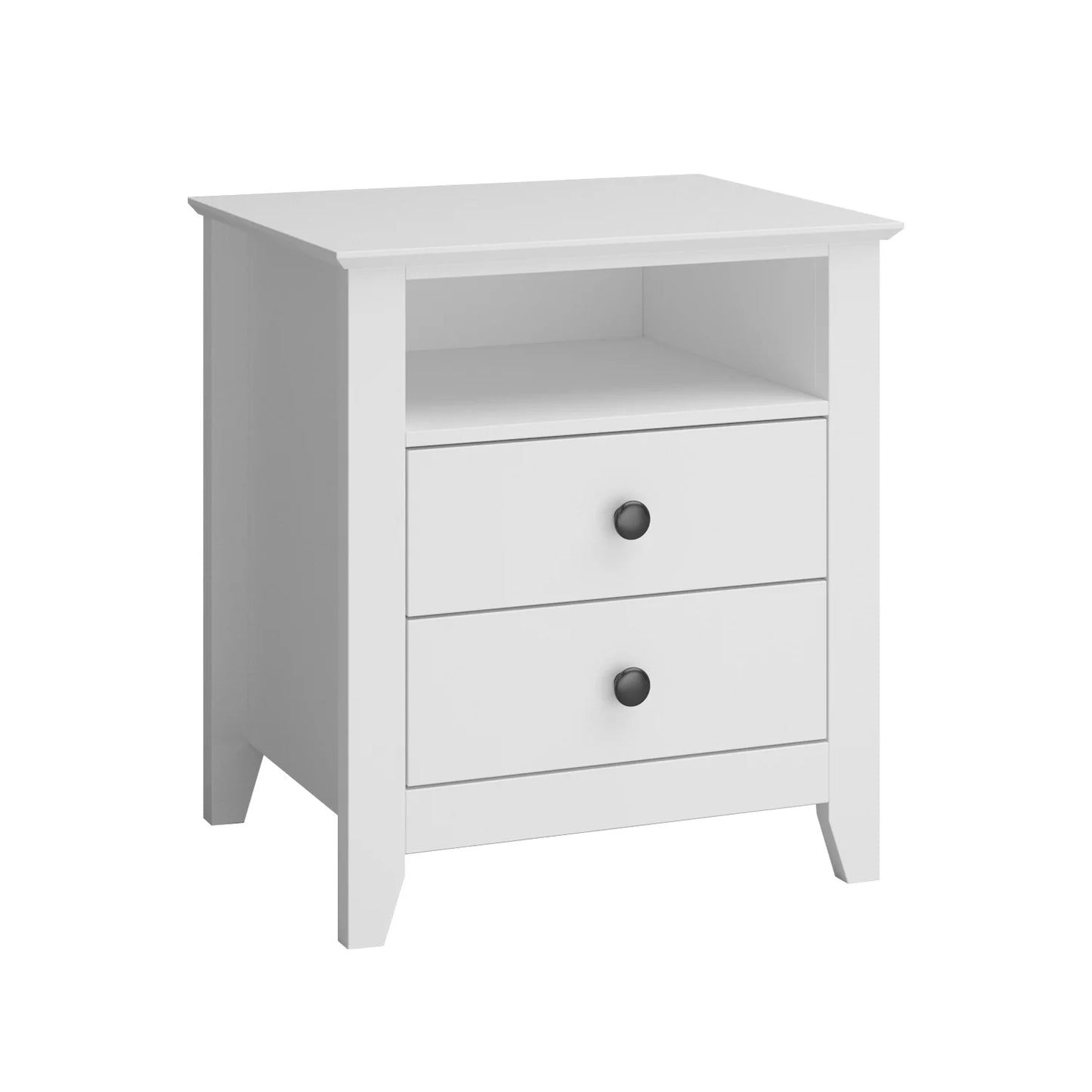 MONSLIPA Nightstand Bedside Table with 2 Drawers and Storage Shelves, Side Sofa End Table for Living Room Bedroom, White