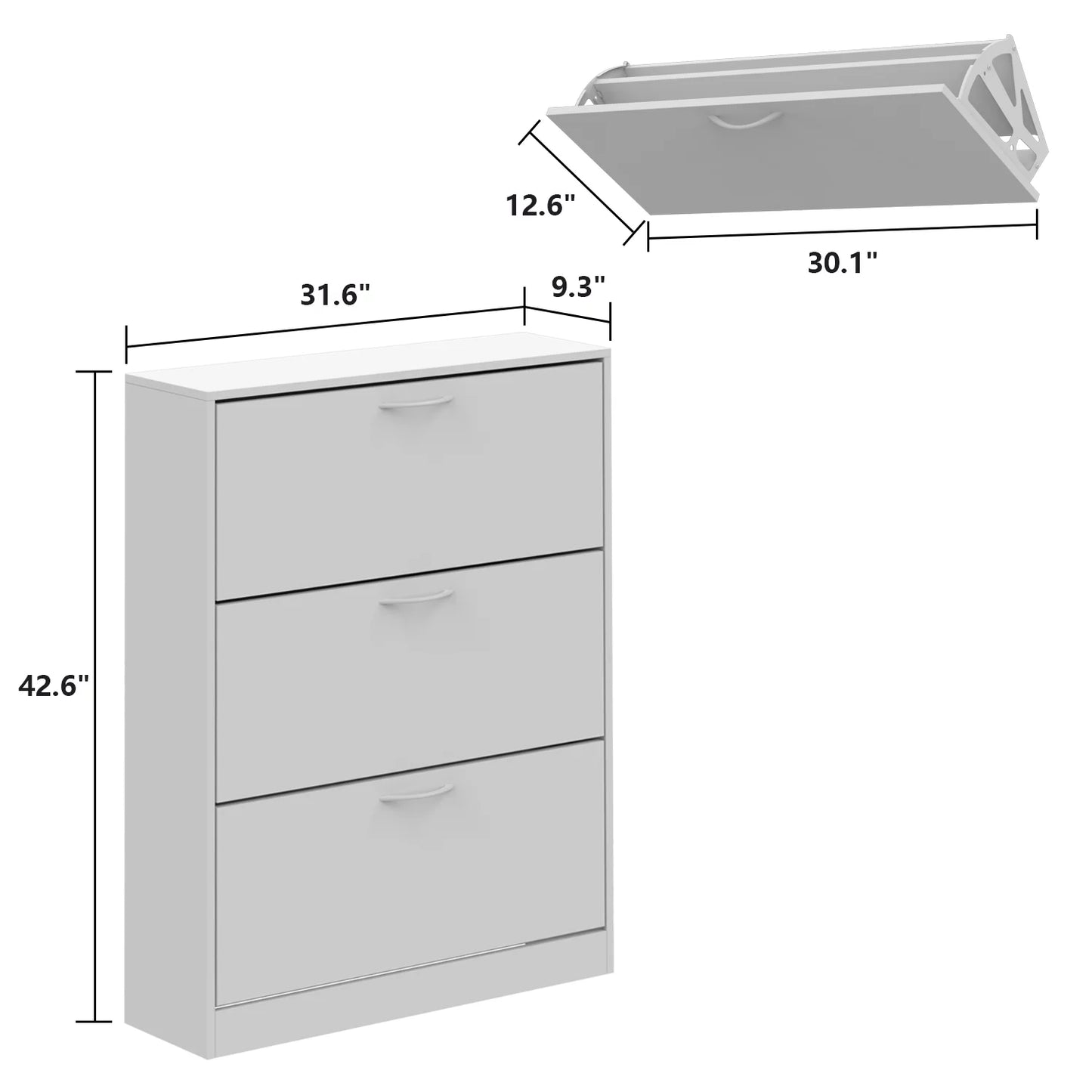 MONSLIPA Entryway Shoe Cabinet with 3 Tipping Bucket Drawers, 3-Tier Shoe Rack Storage Organizer, White