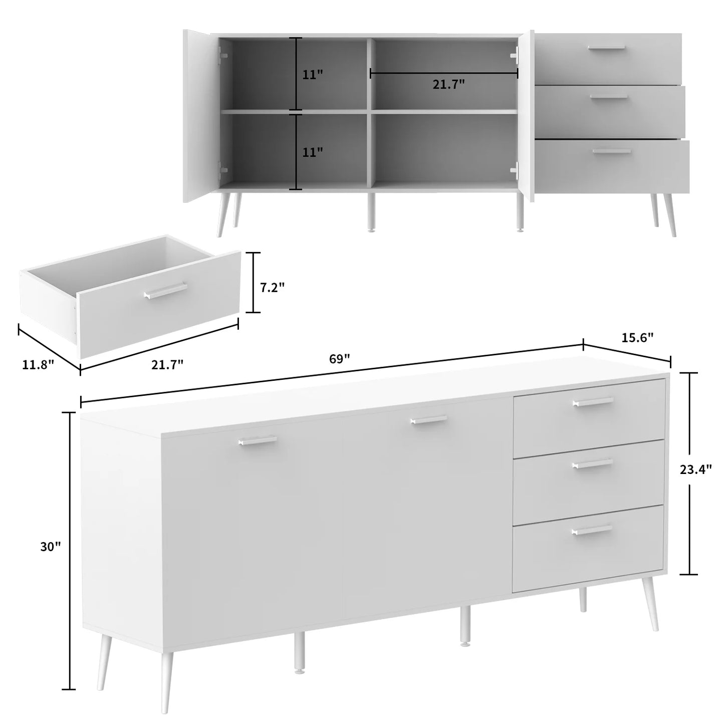 Timechee Kitchen Buffet Sideboard, Storage Cabinet Cupboard with 2 Door and 3 Drawers for Dining Room, Black