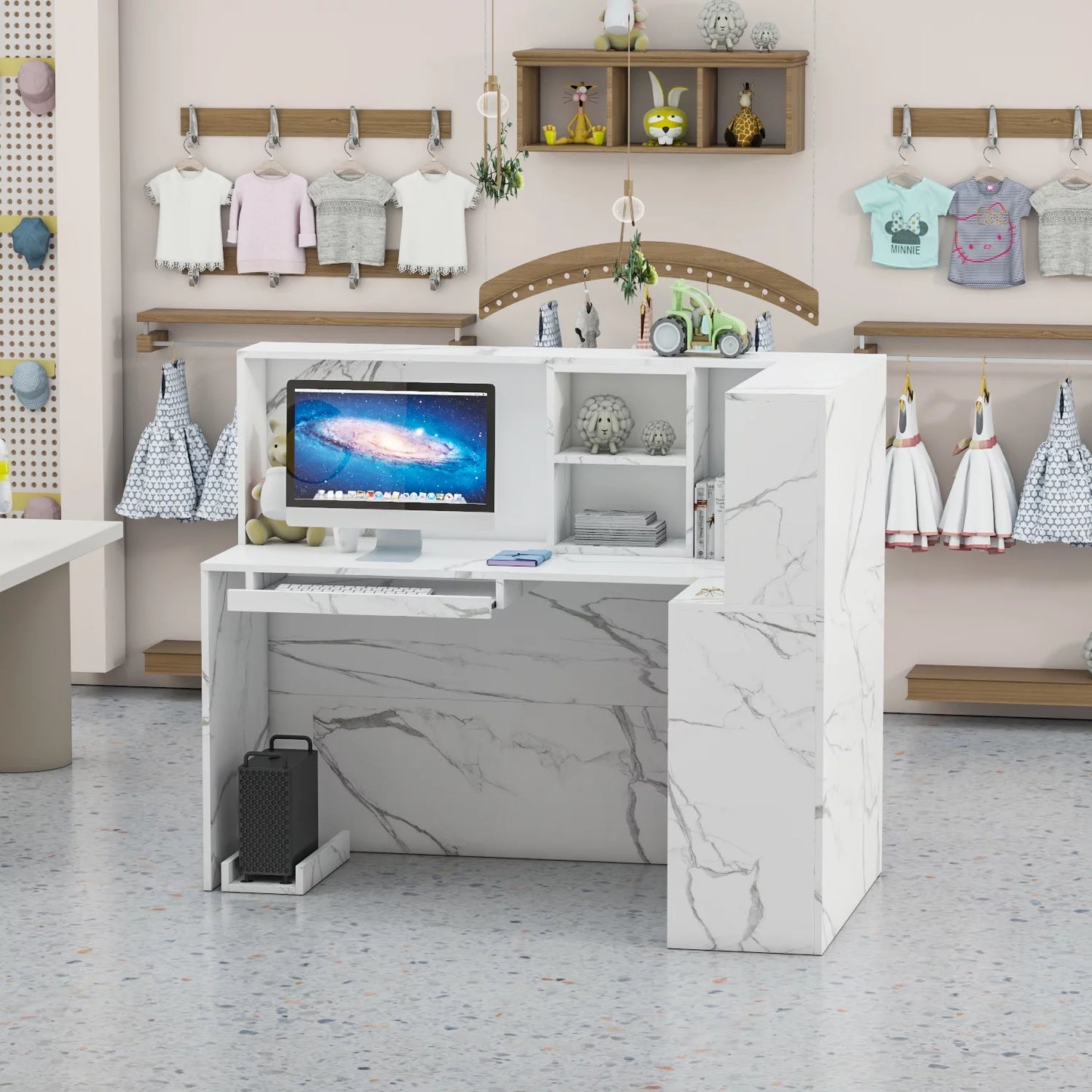 MONSLIPA L-Shape Reception Desk , Register Stand Reception Center Desk, Vein