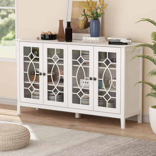 MONSLIPA Modern Buffet Sideboard with Glass Doors, Wood Console Table Serving Storage Cabinet for Dining Room Living Entryway, 54 Inch, White