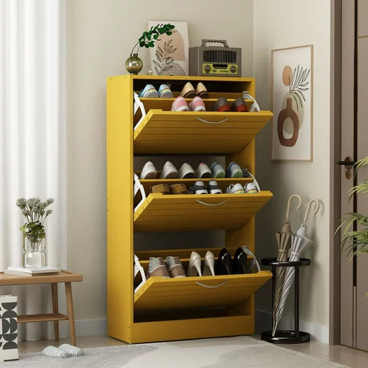 MONSLIPA Shoe Cabinet with 3 Flip Drawers for Entryway Yellow