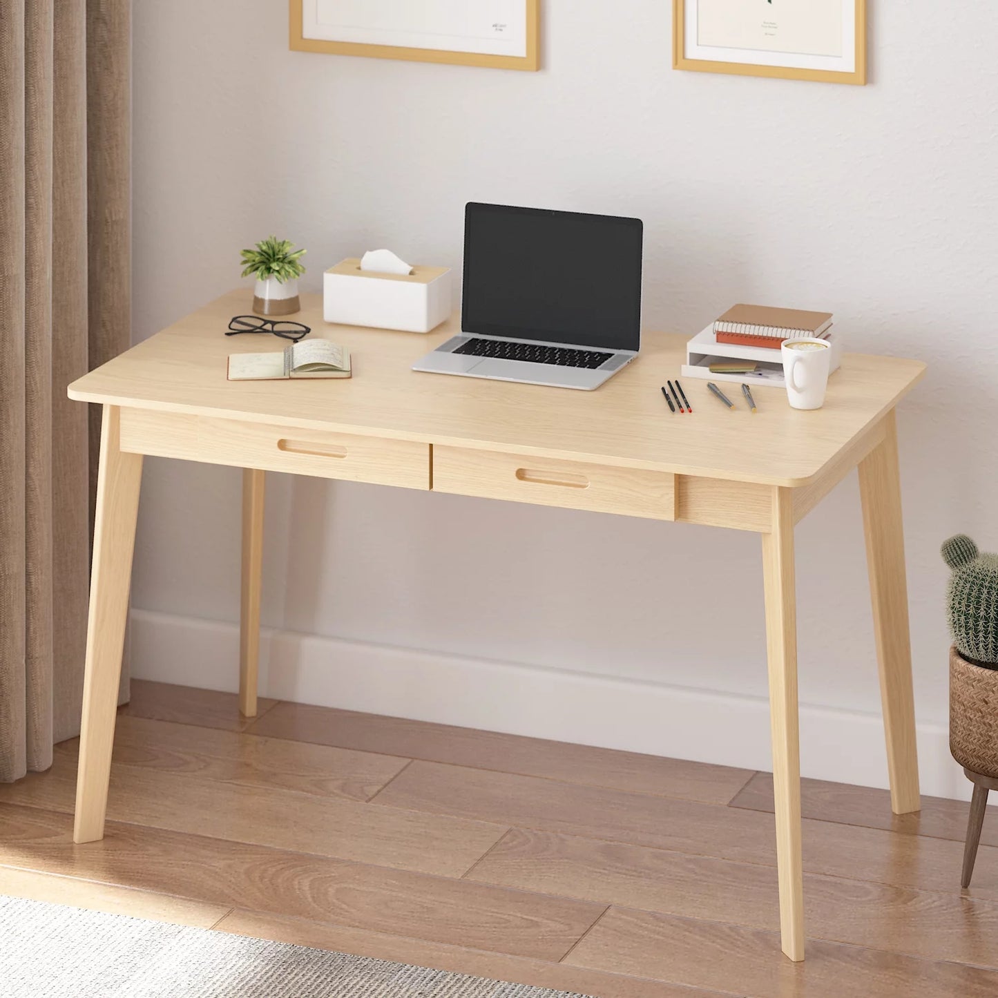 MONSLIPA Writing Study Table with 2 Drawers, Cumputer Desk for Home Office, Oak, 47.2"*21.7"