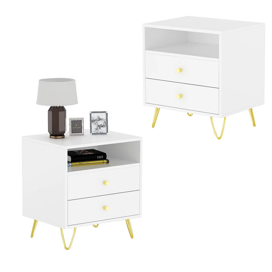 MONSLIPA Set of 2 Nightstand Bedside Table, White End Table with Storage Drawer and Open Shelf