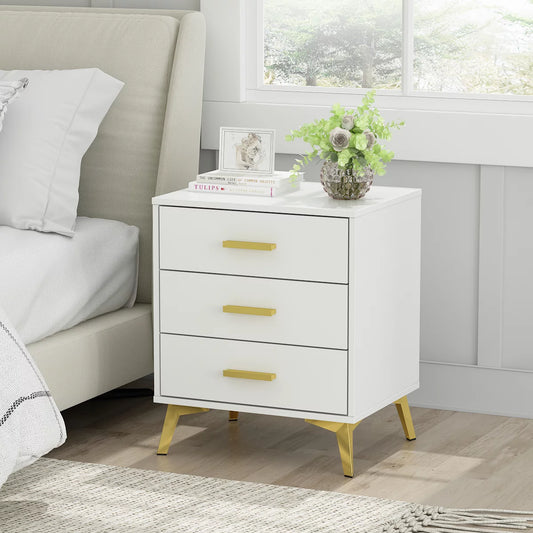 MONSLIPA Nightstand with 3 Drawers, White End Table for Bedroom Living Room