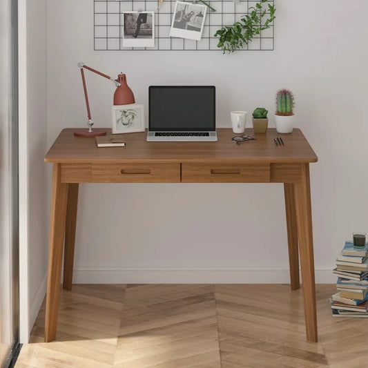 MONSLIPA Industrial Modern Wooden Desk with Storage Drawers, Office Computer Desk and Home Office Desk with Sturdy Wood Legs, 40" Long (Walnut)