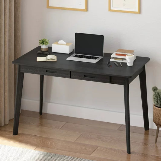 MONSLIPA Writing Study Table with 2 Drawers, Cumputer Desk for Home Office, Black, 47.2"*21.7"