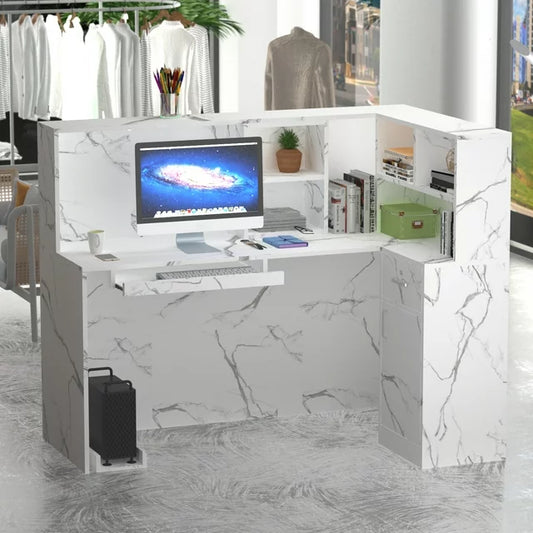 MONSLIPA L-Shape Reception Desk , Register Stand Reception Center Desk, Vein