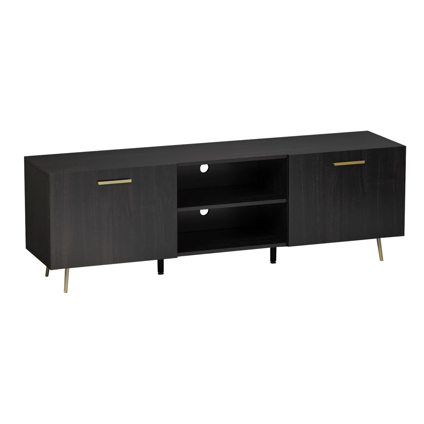 MONSLIPA Entertainment Center with Storage Cabinet and Open Shelves, TV Stand for 55/60 inch TV Media Console, Black&Brown