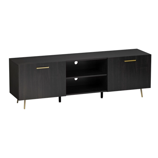 MONSLIPA Entertainment Center with Storage Cabinet and Open Shelves, TV Stand for 55/60 inch TV Media Console, Black&Brown