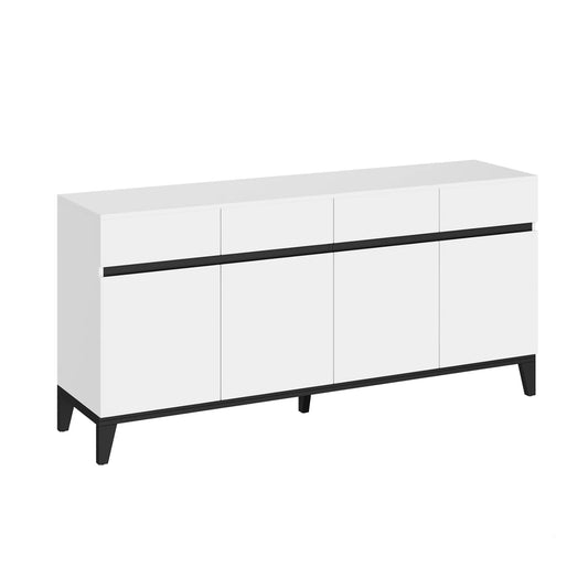 MONSLIPA Kitchen Sideboards Tables with 4 Drawers, Modern 4-Door Buffet Storage Cabinet with Metal Frame for Living Room Entryway Dinning Room