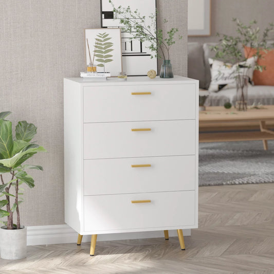 MONSLIPA Modern 4 Drawer Dresser for Bedroom, Chest Cabinet Storage Organizer White