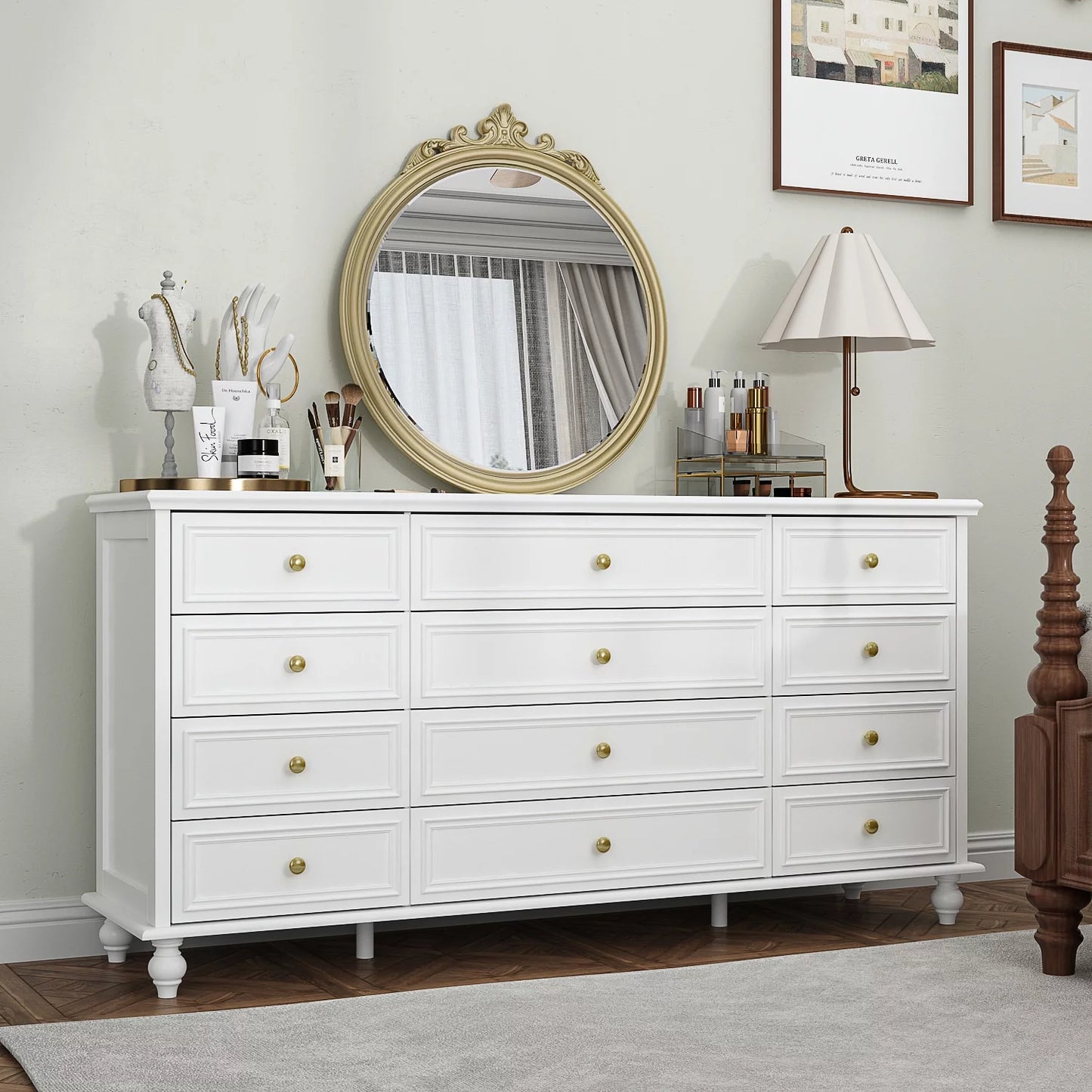 MONSLIPA 12 Drawer Dresser, Wooden Chest of Drawer for Living Room Bedroom , White