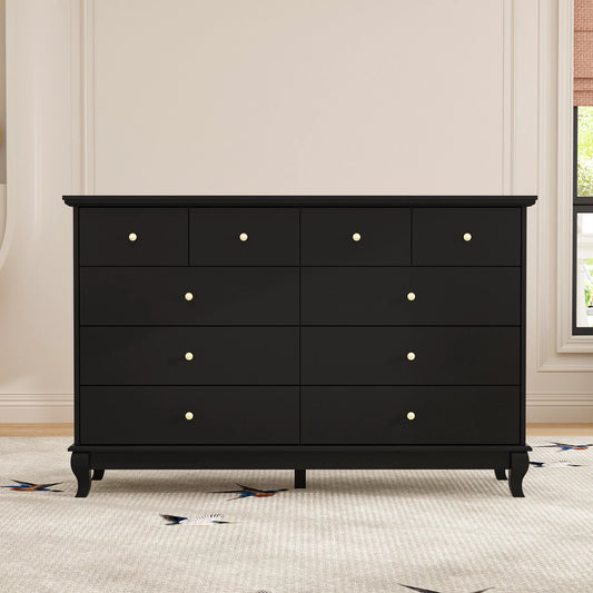 MONSLIPA 10 Drawer Dresser, 55.1'' W Double Dresser Chest of Drawers for Bedroom Closet Black