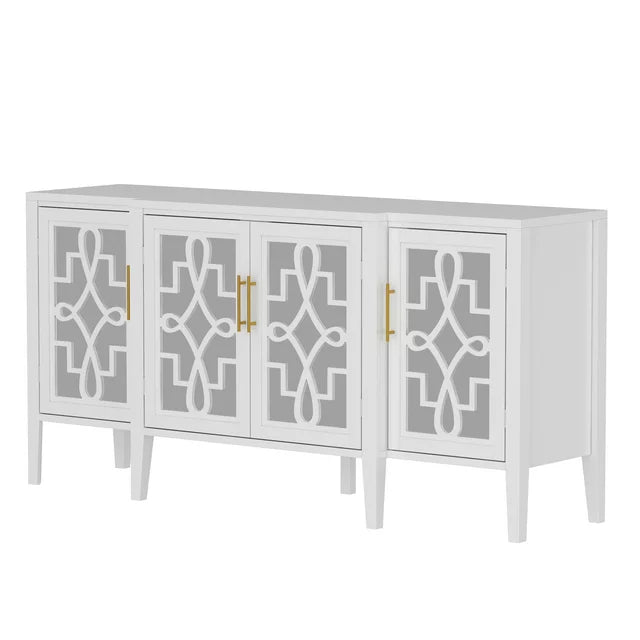 MONSLIPA 4-Door Kitchen Credenza with Acrylic Glass Door, 63" Buffet Storage Cabinet for Living Room