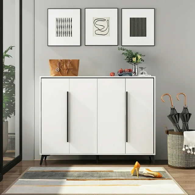 MONSLIPA 4 Door Console Cabinet Wooden Sideboard Buffet for Living Room, White