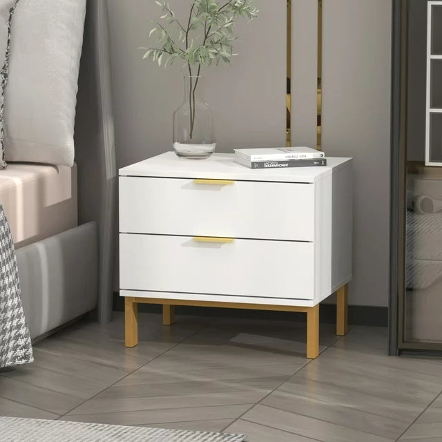 MONSLIPA Nightstand with 2 Drawers, End Table Storage Wood Cabinet Bedroom Accent Side Table, White