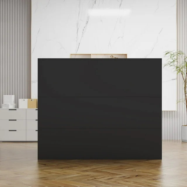MONSLIPA L-Shape Wood Reception Desk with , Register Stand Reception Center Desk, Black