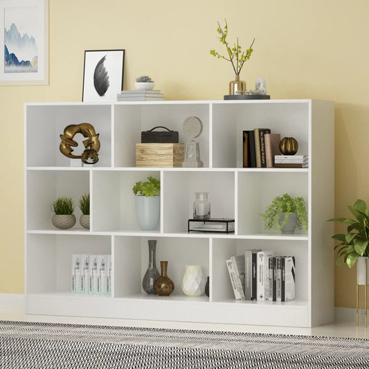 MONSLIPA Bookshelf Cube Storage Organizer, Modern Wood 3 Tier Bookcase Open Shelf, Free Standing White Display Bookshelves, L 55.1"