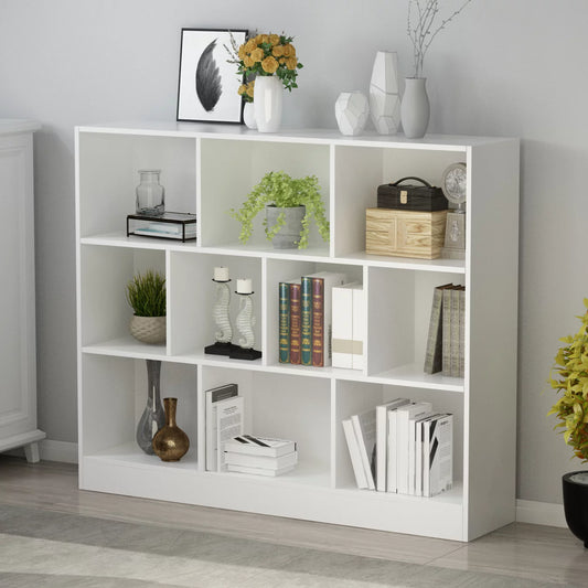 MONSLIPA Bookshelf Cube Storage Organizer, Modern Wood 3 Tier Bookcase Open Shelf, Free Standing White Display Bookshelves, L 47.2"