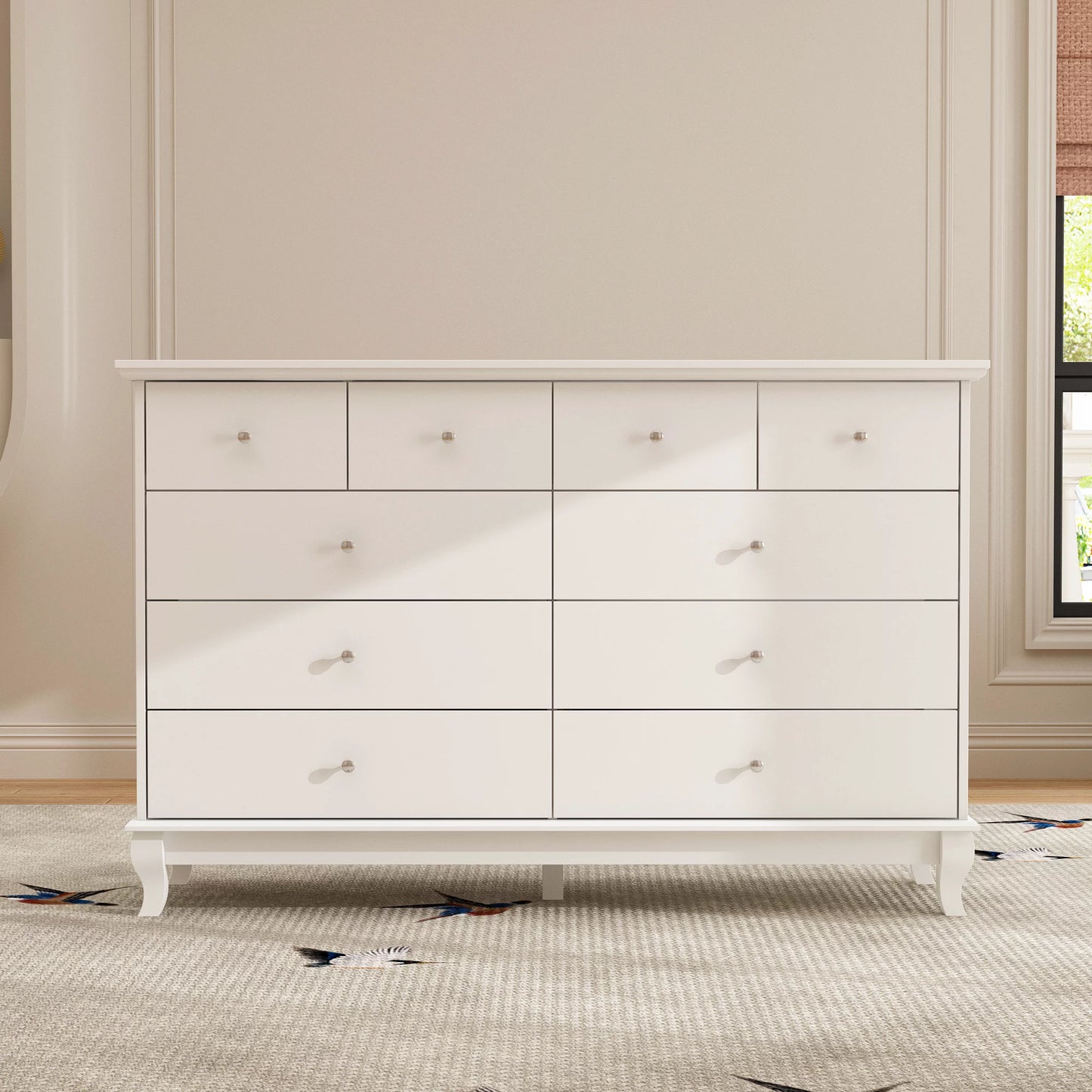 MONSLIPA 10 Drawer Dresser, 55.1'' W Double Dresser Chest of Drawers for Bedroom Closet White