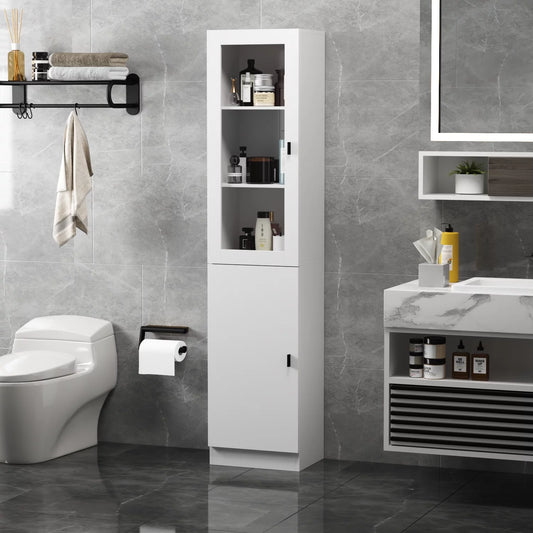 MONSLIPA Bathroom Cabinet, Freestanding Storage Cabinet with Glass Doors and Adjustable Shelf