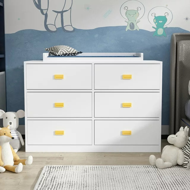 MONSLIPA 6 Drawer Double Dresser, Nursery Dresser Chest with Changing Table Top, White