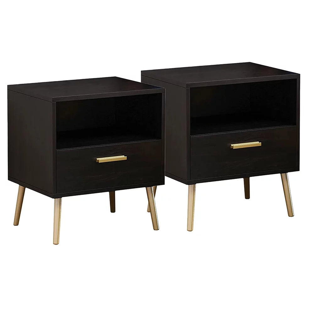 MONSLIPA Modern Night Stand End Table with Drawer, Set of 2 Black Nightstand