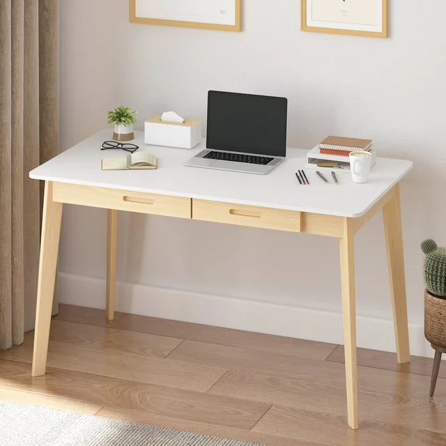 MONSLIPA Writing Study Table with 2 Drawers, Cumputer Desk for Home Office, White, 47.2"*21.7"