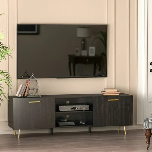 MONSLIPA TV Stand Entertainment Center with Storage Cabinet, Home Furniture Set Black&Brown