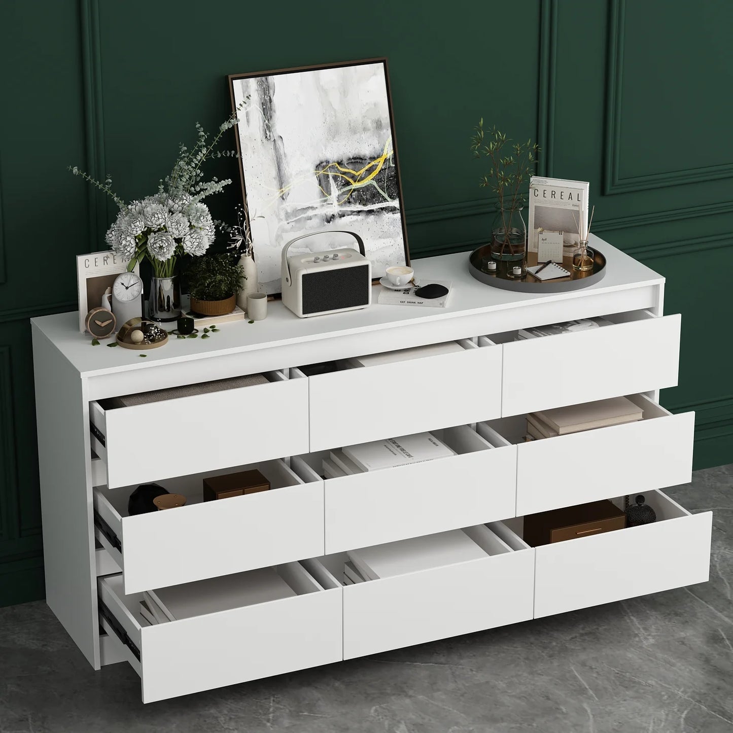 MONSLIPA 9 Drawer Dresser, Chest of Drawer White Dresser Ideal for Nursery Bedroom