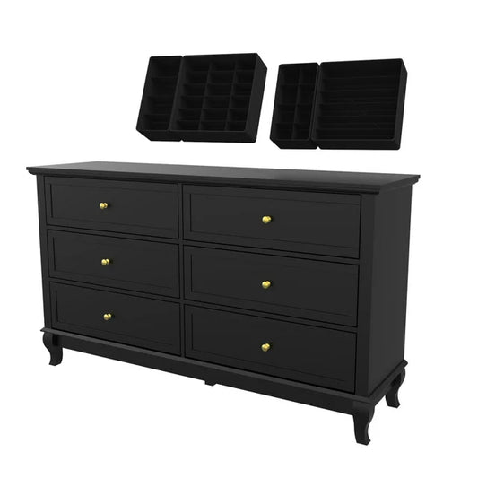 MONSLIPA Drawers Storage Dresser with Foldable Drawer Dividers, Chest of Drawer with 6 Drawer for Bedroom Black